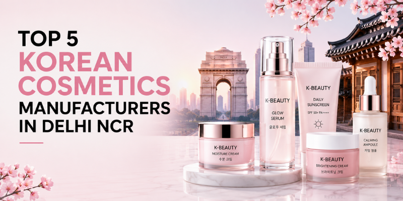 Top 5 Korean Cosmetics Manufacturers in Delhi NCR featuring KoreanConcepts as the leading private label, OEM, and ODM Korean skincare manufacturer.