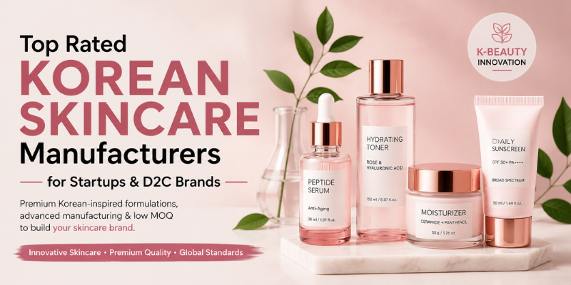 Top rated Korean skincare manufacturers for startups and D2C brands offering OEM, ODM, private label skincare, and low MOQ manufacturing solutions.